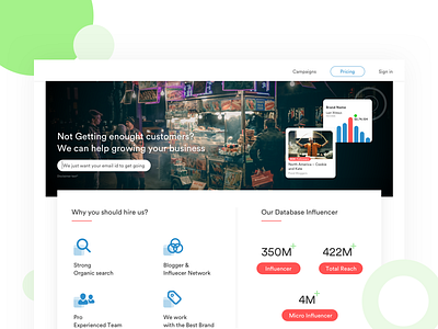 Landing Page for Influencer Marketing database influencer landing page marketing restaurant small business