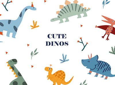 Dino illustrations set cute dino illustration vector