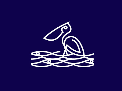 Pelican bird care fish logo mark minimal outline pelican sign