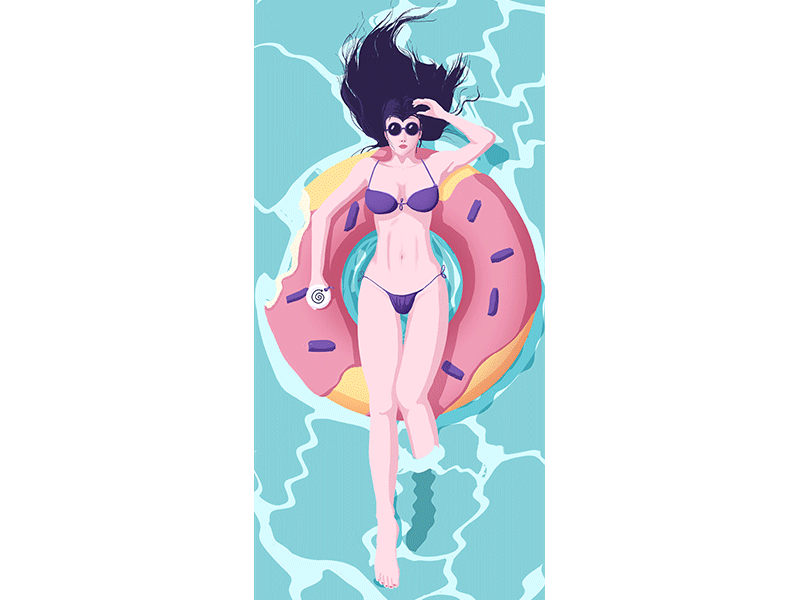 Été doux animations artwork bikini character donut gif girls holiday illustration motion
