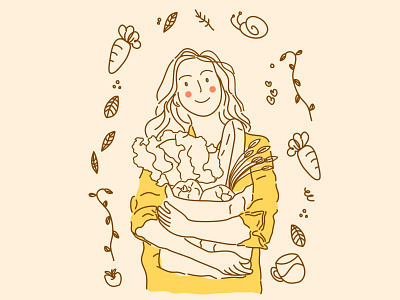 Portrait Illustration - Girl with Veggies