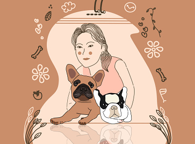 Portrait - Devina with the Frencies animal design dog dogs family portrait girl illustration portrait