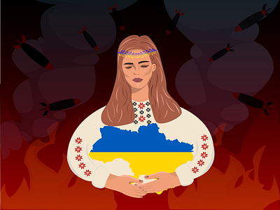 Ukraine on fire blood bomb branding design female freedom girl graphic design illustration illustrator peace standwithua stopwar supportua ua ui ukraine ux vector war
