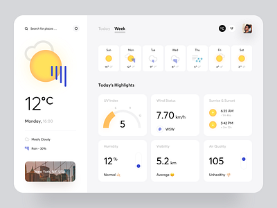 Weather App application art cards chart creative dashboard data graphics icons interaction minimal product design typography ui weather web design website widgets