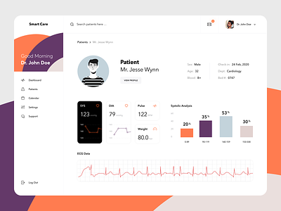 Real-time Patient Monitoring Dashboard cards care chart clean dashboard data doctor graphics health health app inpration interaction medicine monitoring patient product design science smart ui ux web