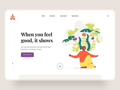When you feel good, it shows. Yoga Landing Page. application art awsmd clean colors forest illustration landing page leaf meditation nature people practice ui ux web website yoga