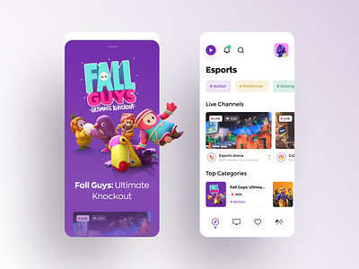 Live streaming app for gamers. 3d art application awsmd broadcast creative dashboard app esports games gaming illustration interaction minimal mobile product design streaming streaming app twitch video streaming