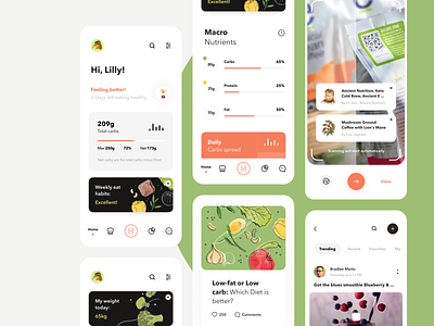 Nutrition and Diet App UI Map analytics calendar dashboard diary diet food app graphics icons illustration interface minimal mobile app mobile app design product design recipe scanning ui ui map ux