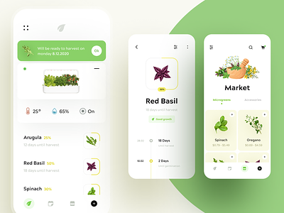 Hydroponic Plant App 🥦 creative dashboard ui graphics growth hydroponic illustration interface microgreens minimal mobile app design plant product design shopping app smart store ui ux vegetables