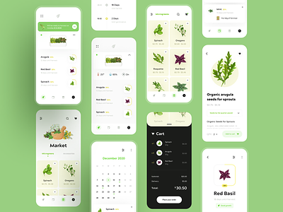 Hydroponic Plant App 🥦 ui map cart creative dashboard eco ecology food app graphics herbs hydroponic illustration interaction market minimal plants product design shop ui ux vegetables
