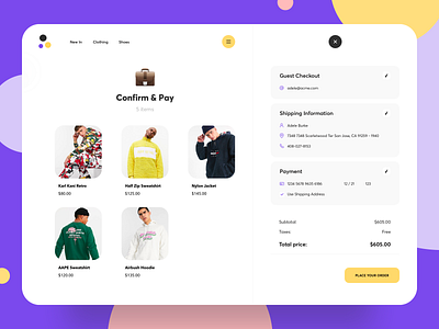 Confirmation and Checkout awsmd cart checkout page checkout process clean clean ui clothing concept creative e commerce icons illustration minimal order payment product design shipping shop store website