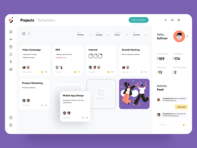 Task Manager Concept activity feed card list chat clean dashboard data filters icons illustration minimal product design profile project task app task manager tool trello typography uiux web design