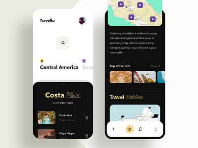 Travel Service - App Design adventure app clean colors explore illustration interaction map minimal mobile product design surfing travel travel app travelling trend trip trip planner uiux