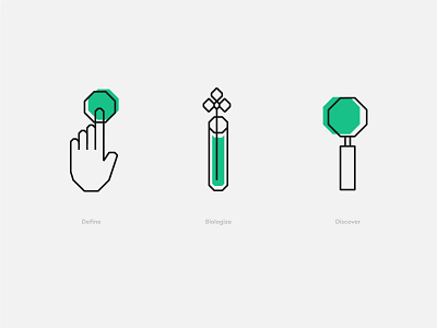 Biomimicry icons biology character design flat hand icon iconography illustration logo magnifier test tube vector