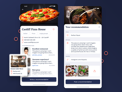 True Inside mobile app app comment event food form list mobile pizza product design profile recommendation ui uiux ux venue