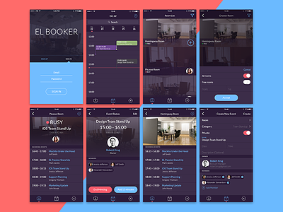 EL Booker (iOS Concept) app application booking calendar create event mobile preview room schedule ui ux