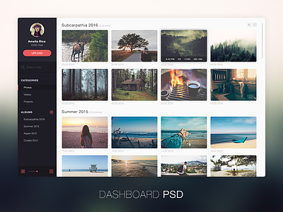 Photo management application design FREE PSD clean dashboard flat free freebie interface layout photo psd sidebar