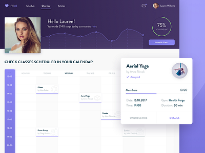 FitMe Profile Page booking calendar chart fitness fitness app flat product design profile profile page schedule trainer webdesign