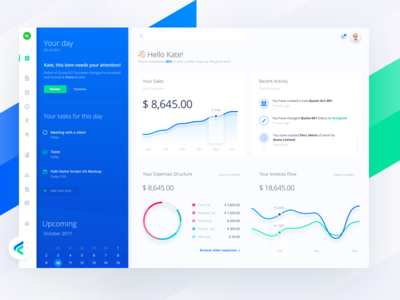 Fiskl financial app - desktop business invoice chart graph calendar menu icons desktop app management finance dashboard crm light money bar chart revenue expenses mileage stats todo to do