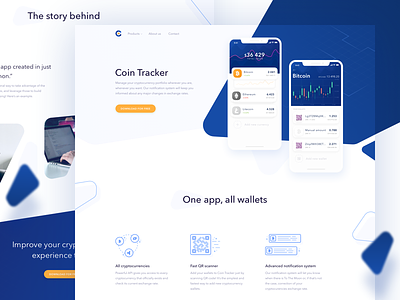 Coin Tracker Landing Page analytics transaction ios chart graph crypto currency header fresh composition ico token payment ui landing page web website mobile app tracking wallet money round bank interface trade blockchain budget business