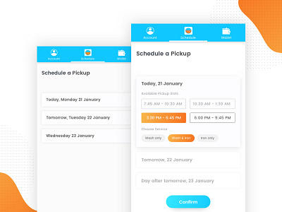 Schedule pickup android app branding clean date interface mobile schedule time ui ux web
