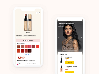 Beauty app app beauty cosmetic ecommerce fashion interface makeup makeup app minimal mobile online shopping shades shop sketch social ui ux