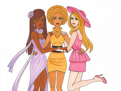 Lilly Rose Fashion Illustration "Friendship" - Dribbble Debut afro black blonde colored coloured copic marker diversity fashion fashion design fashion illustration fashion illustrator friendship