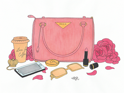 Fashion Illustration "My favorite Prada Bag" coffee copic marker fashion fashion blogger fashion design fashion illustration fashion illustrator lifestyle lipstick luxury pink