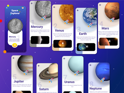 Space Explorer UI design for Mobile app app design ui