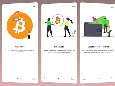 Crypto Wallet UI Onboarding Design 3d branding crypto wallet design illustration onboarding screens ui design ux vector