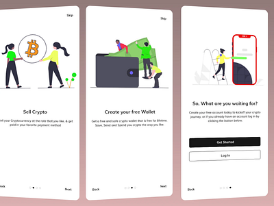 Crypto Wallet Onboarding Screens UI Design 3d crypto wallet design graphic design onboarding screens ui ux wallet ui