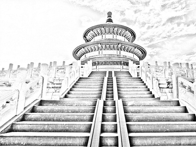 Temple of Heaven - Pencil Drawing | Photoshop
