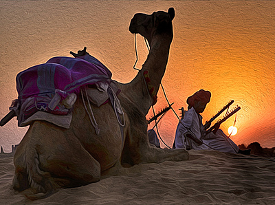 Into the Twilight adobe photoshop art camel safari camels desert entertainers illustration photo manipulation rajasthan