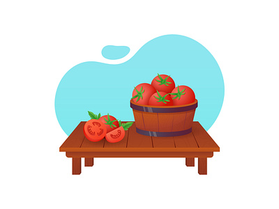 Tomato vector illustration gradient style graphic design illustration realistic tomato tomato tomato illustration tomato plant vegan vegetable wood wooden bucket