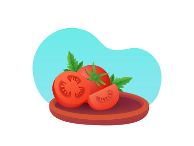 Tomato slice vector illustration adobe illustrator gradient style graphic design illustration tomato tomato illustration tomato slice vector vegan vegetable wood plate