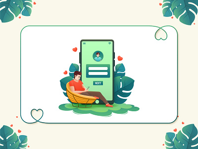 Online dating app log in screen illustration