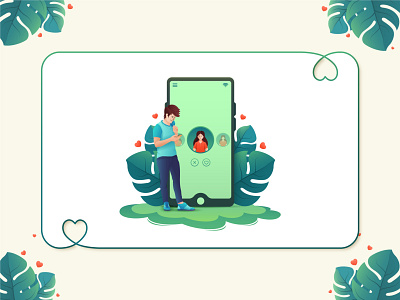 Online dating app illustration, choose partner online. cartoon character dating app illustration illustration inspiration leaves love online dating phone ui vector