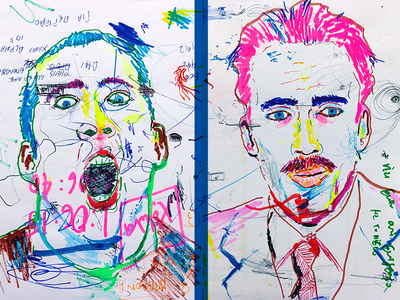 The many faces of Nic Cage II actor crazy face fine arts illustration markers movies nicolas cage portrait scribbles