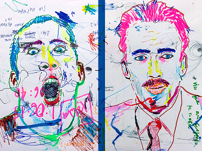 The many faces of Nic Cage II actor crazy face fine arts illustration markers movies nicolas cage portrait scribbles