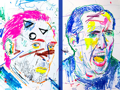The many faces of Nic Cage III actor arts cage crazy face fine illustration markers movies nicolas portrait scribbles