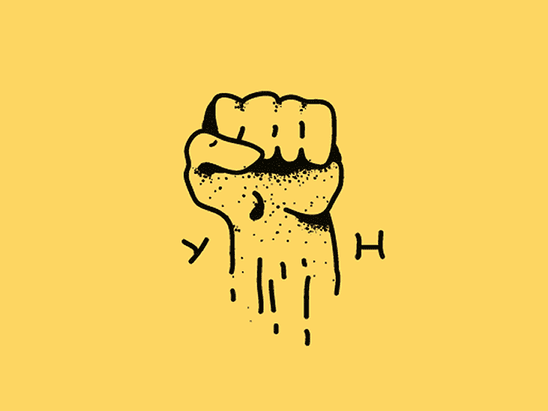 Yellow fist branding fist hand handdrawn icon illustration logo marks power simple