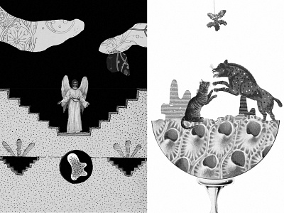 La Loona II angel bnw cats collage fantasy graphic design illustration scifi sleep surreal