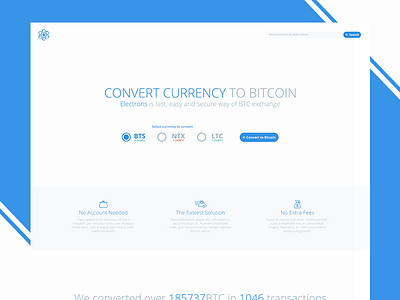 Electrons landing page bitcoin cryptocurrency flat light minimalist trade website