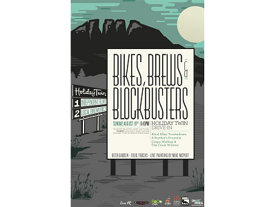 Bikes, Brews & Blockbusters Poster illustration poster design print design typography vector