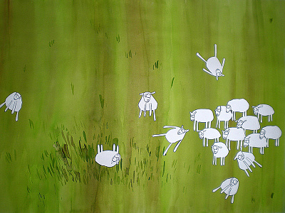 Sunbathing ink paper sheep watercolors