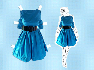 Blue Dress dress fashion design graphic design handmade paper paper fashion doll sewing