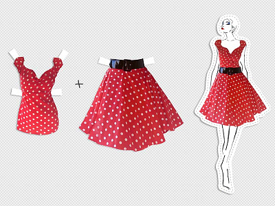 Red Polka Dot Dress II. doll fashion fashion design graphic design handmade paper sewing