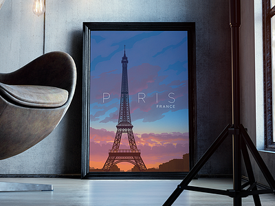 Paris sunset poster design illustration photoshop poster type typography vector