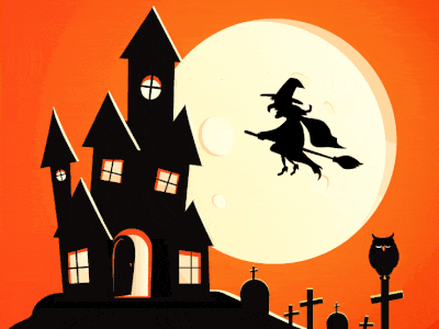 Happy Halloween animation gif halloween illustration moon owl witch