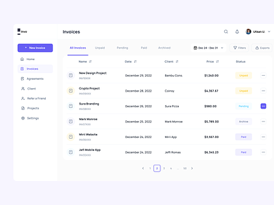 Invo - Invoice Dashboard accounting dashboard dashboard design dashboard ui finance finance app invoice invoice app invoicing invoicing app payment product product design